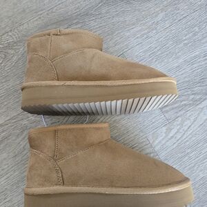 Tan Suede Platform Ankle Boots